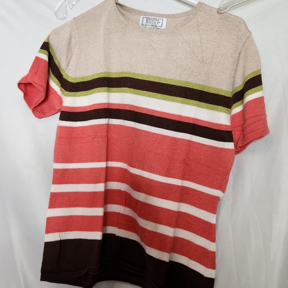 Jennifer Moore Petite Striped Short Sleeve Top - S